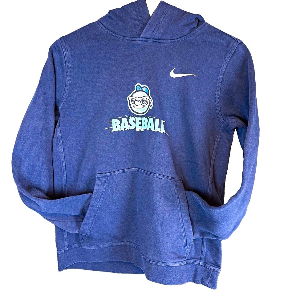 Nike Men's L Asheville Tourists Blue Fleece Pullover Hoodie Graphic Baseball